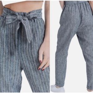 Love Tree Gray Pinstripe Paperbag Waist Trousers 🆕